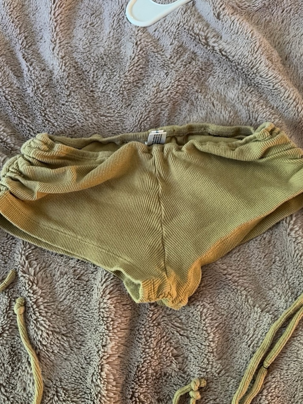 Women's Olive Ribbed Athletic Lounge Shorts with Drawstring Waist